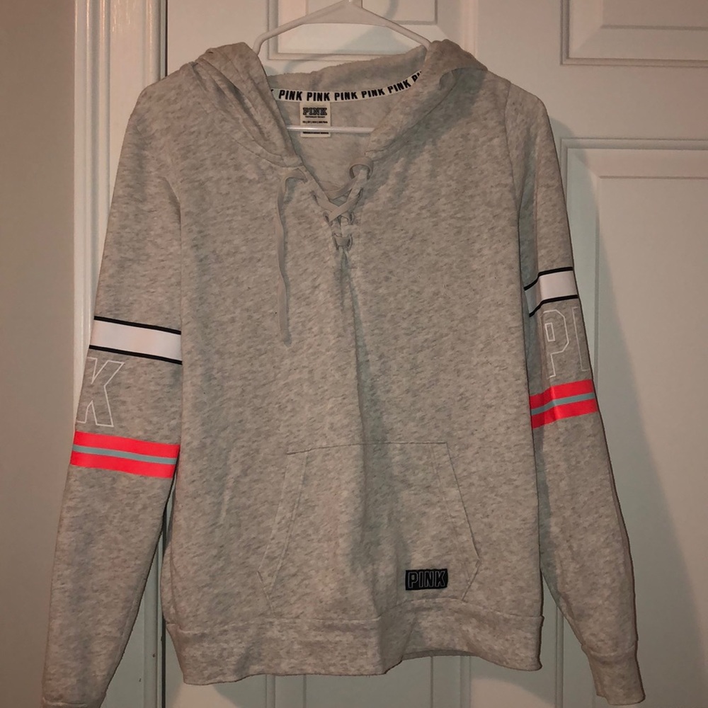 PINK quarter lace up sweatshirt size: xs